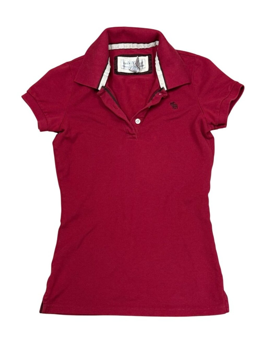 Y2K Abercrombie & Fitch Womens Red Polo Shirt Size S Cotton Blend Classic Fit Pr